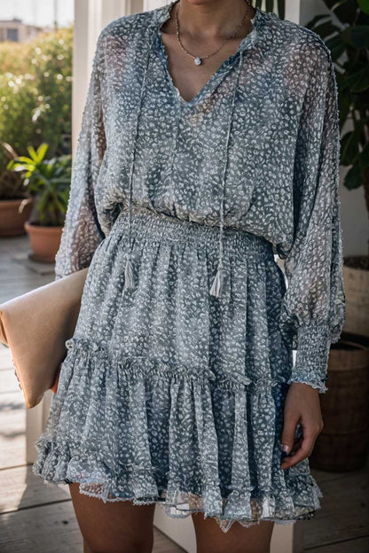 loose leopard print v neck dress drop shoulder a line closed cape paneled 133729