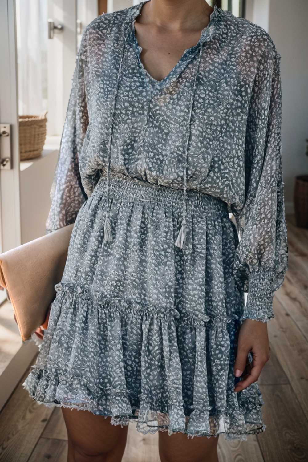 loose leopard print v neck dress drop shoulder a line closed cape paneled 133892