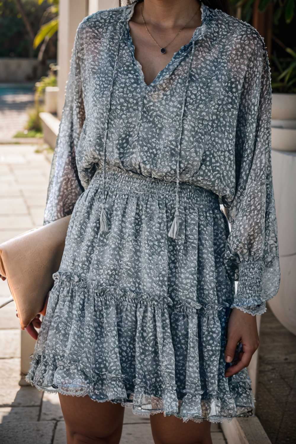 loose leopard print v neck dress drop shoulder a line closed cape paneled 133728