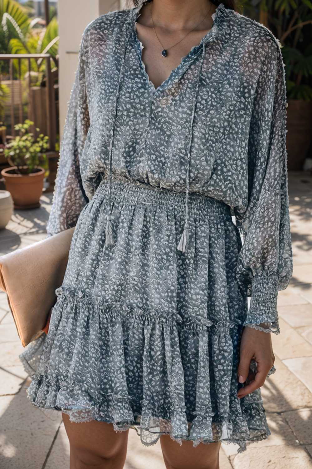 loose leopard print v neck dress drop shoulder a line closed cape paneled 133889