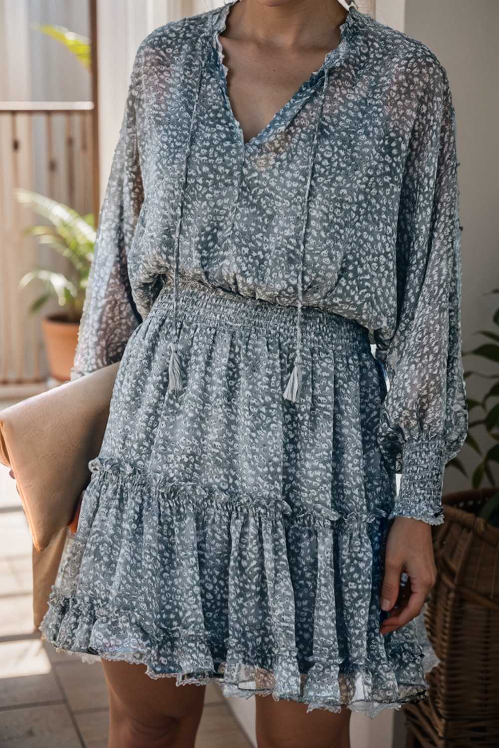 loose leopard print v neck dress drop shoulder a line closed cape paneled 115710