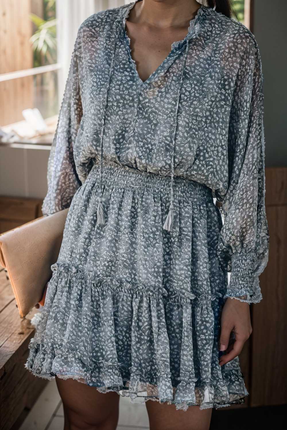 loose leopard print v neck dress drop shoulder a line closed cape paneled 133724