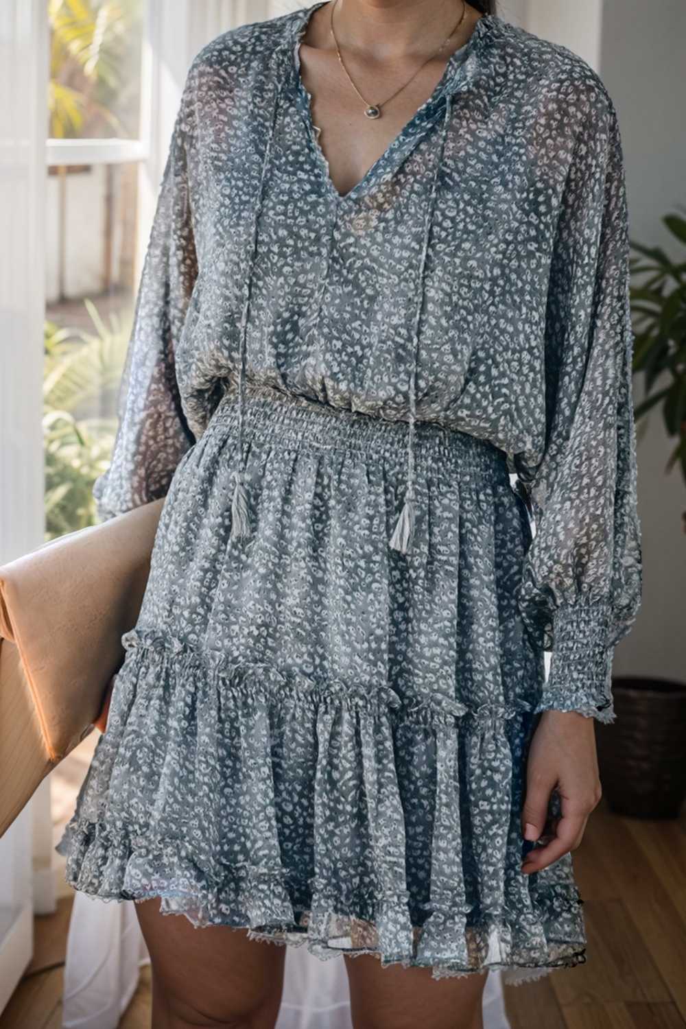 loose leopard print v neck dress drop shoulder a line closed cape paneled 133884