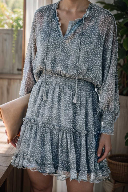 loose leopard print v neck dress drop shoulder a line closed cape paneled 128003