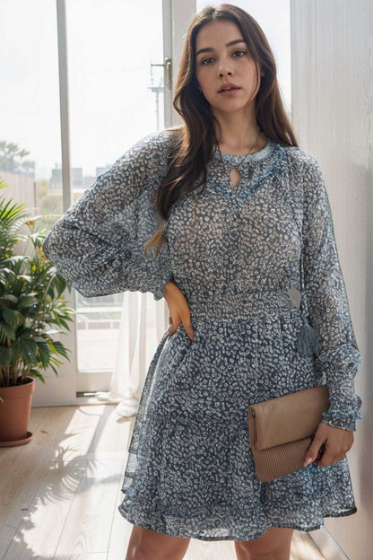 loose leopard print v neck dress drop shoulder a line closed cape paneled 114903