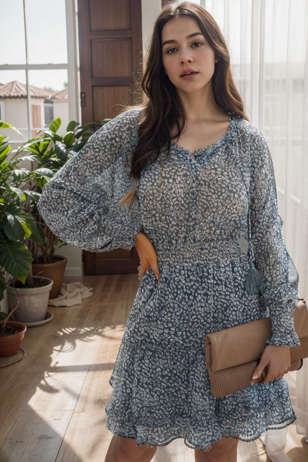 loose leopard print v neck dress drop shoulder a line closed cape paneled 104892