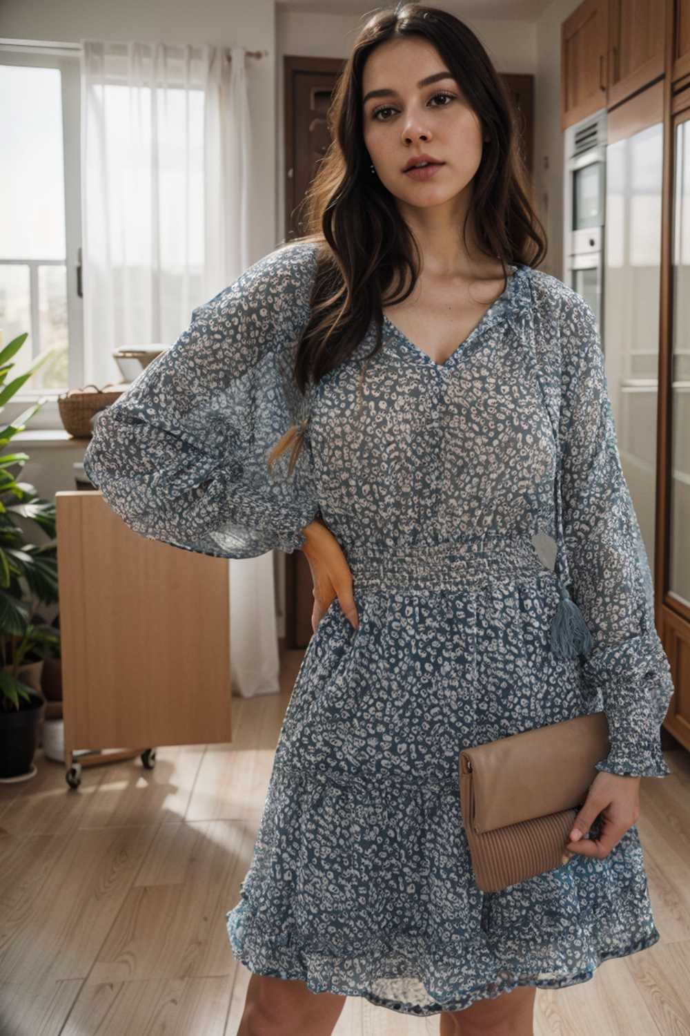 loose leopard print v neck dress drop shoulder a line closed cape paneled 131780