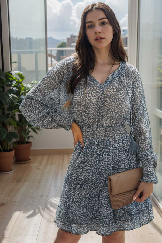 loose leopard print v neck dress drop shoulder a line closed cape paneled 133880