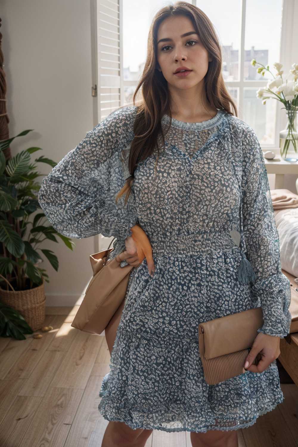 loose leopard print v neck dress drop shoulder a line closed cape paneled 131779