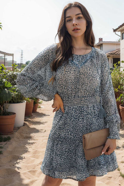 loose leopard print v neck dress drop shoulder a line closed cape paneled 133877
