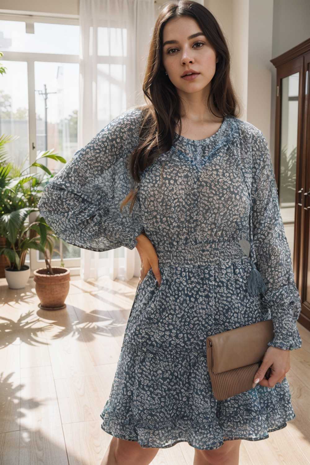 loose leopard print v neck dress drop shoulder a line closed cape paneled 133876