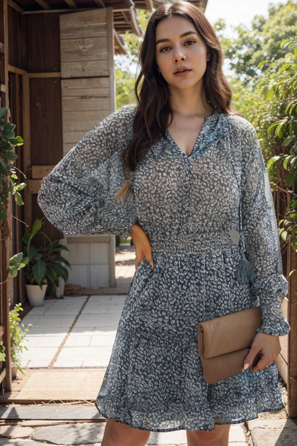 loose leopard print v neck dress drop shoulder a line closed cape paneled 133715