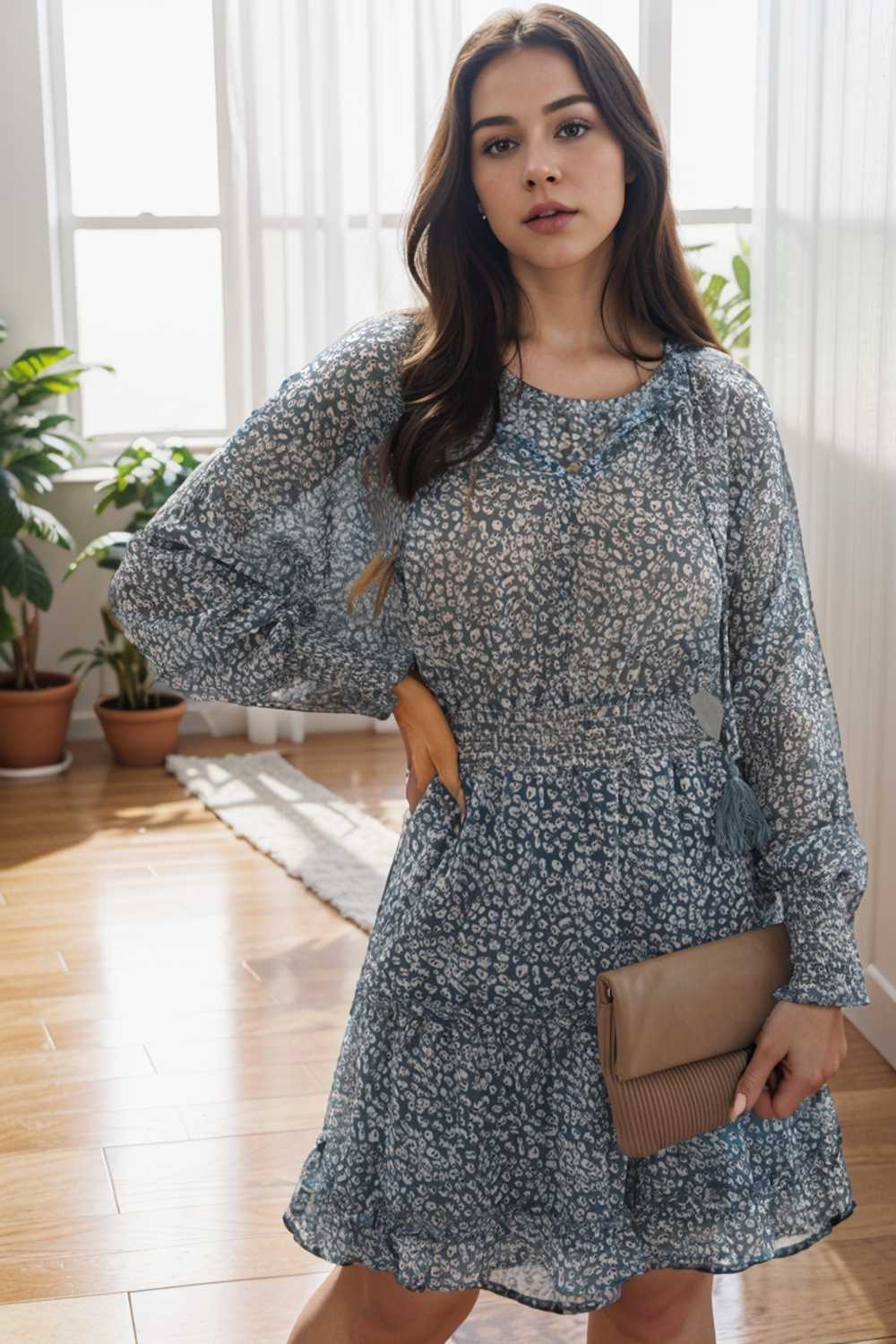 loose leopard print v neck dress drop shoulder a line closed cape paneled 133875