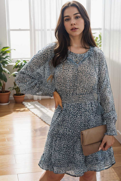 loose leopard print v neck dress drop shoulder a line closed cape paneled 133875