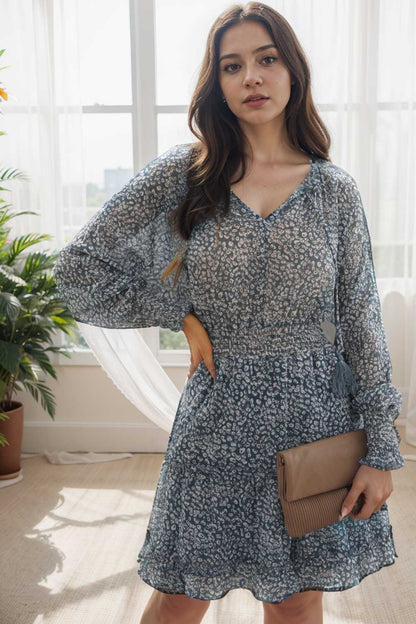 loose leopard print v neck dress drop shoulder a line closed cape paneled 111818