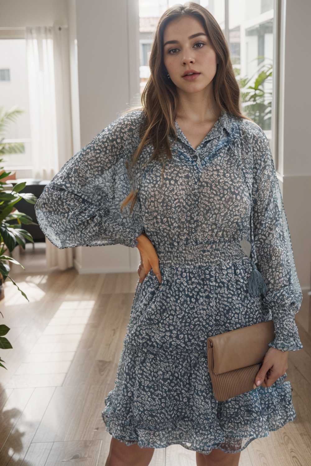 loose leopard print v neck dress drop shoulder a line closed cape paneled 133713