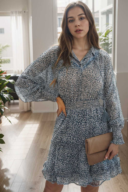 loose leopard print v neck dress drop shoulder a line closed cape paneled 133713