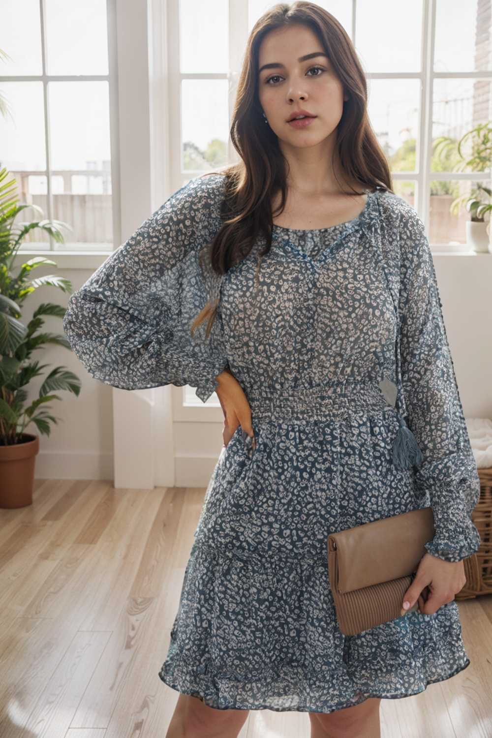 loose leopard print v neck dress drop shoulder a line closed cape paneled 133867
