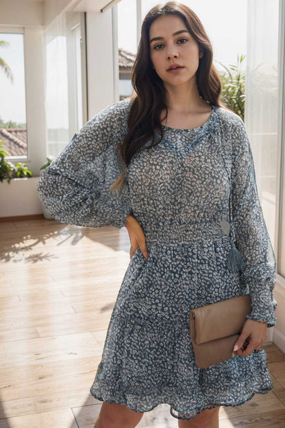 loose leopard print v neck dress drop shoulder a line closed cape paneled 109857