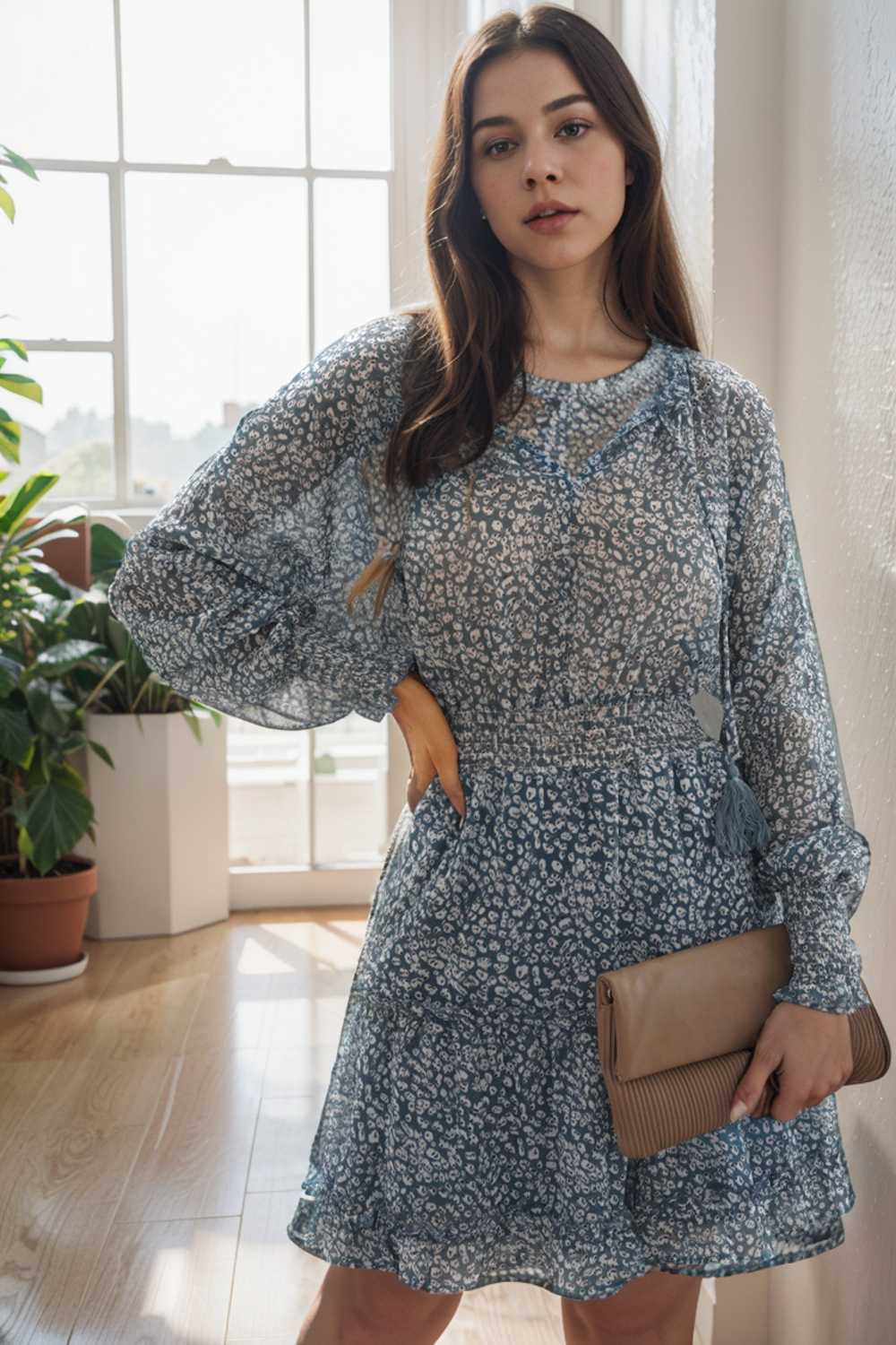 loose leopard print v neck dress drop shoulder a line closed cape paneled 133864