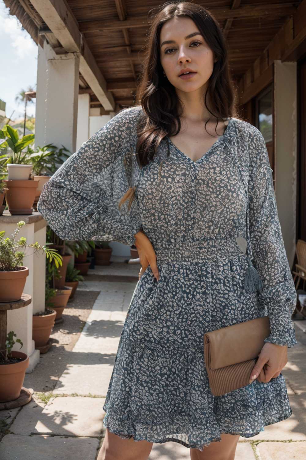 loose leopard print v neck dress drop shoulder a line closed cape paneled 133860