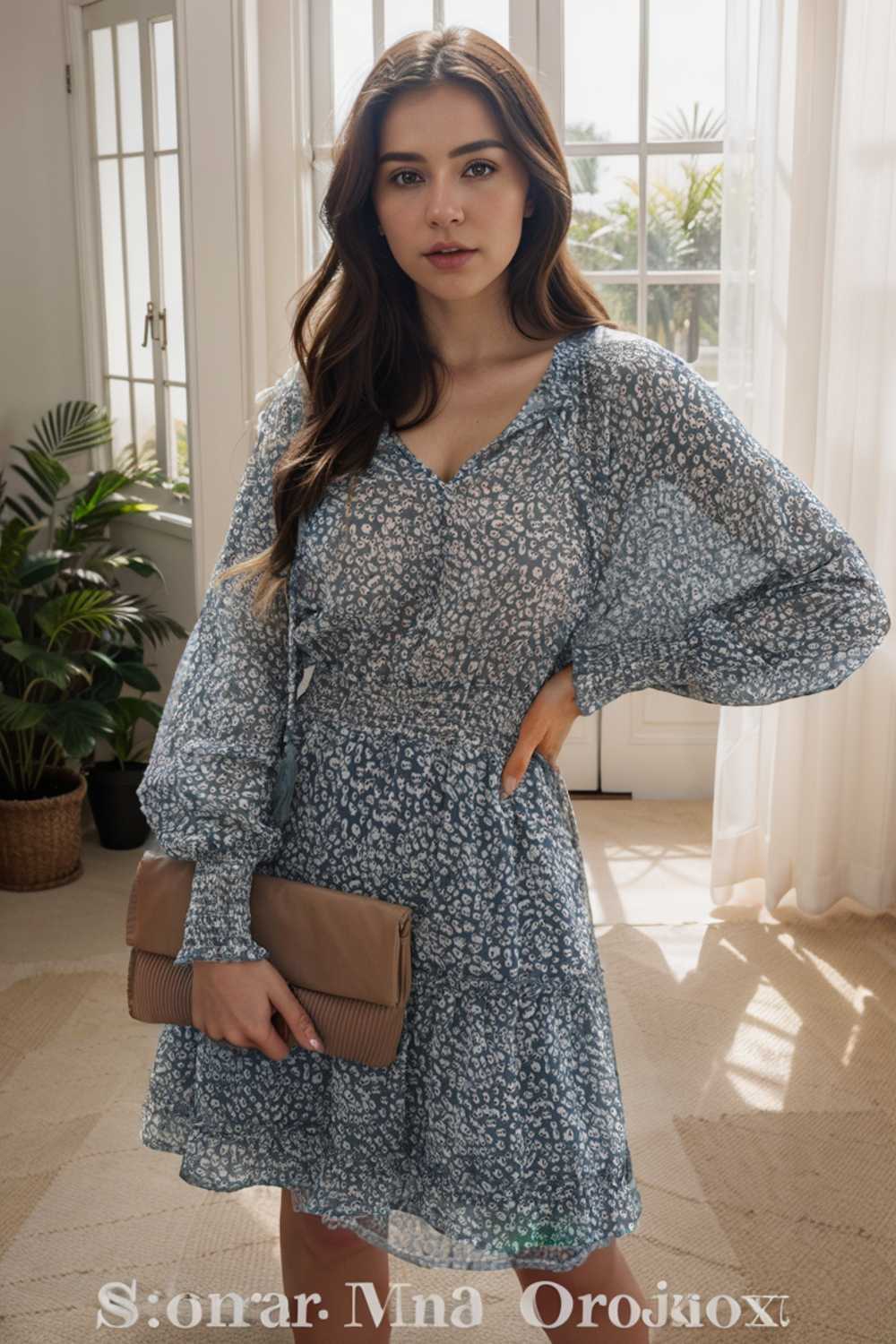 loose leopard print v neck dress drop shoulder a line closed cape paneled 133707