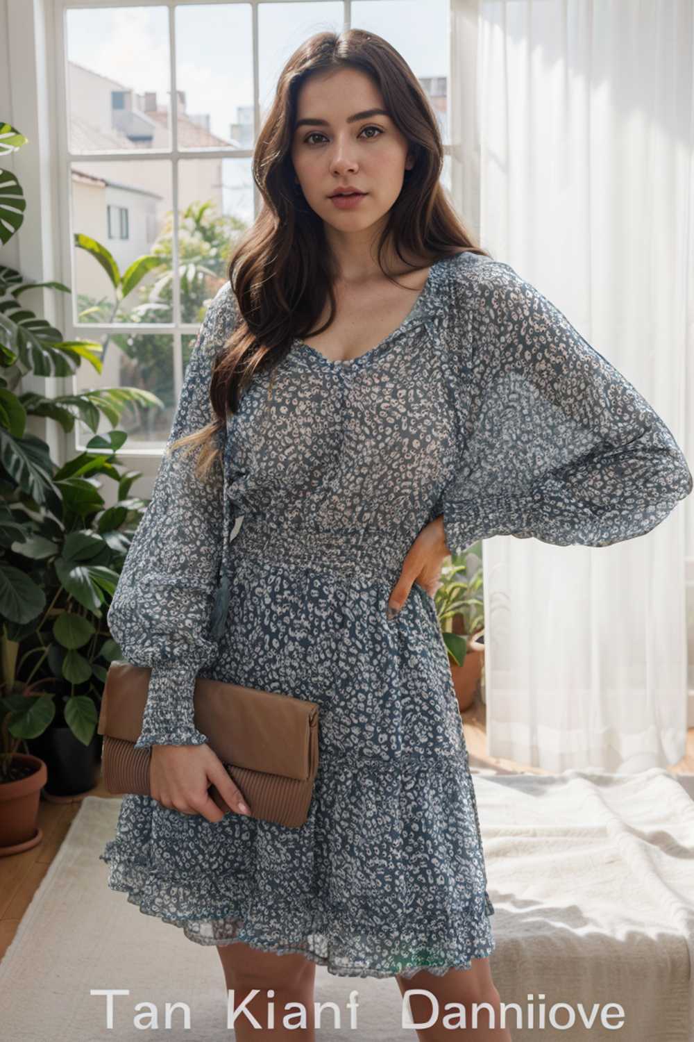 loose leopard print v neck dress drop shoulder a line closed cape paneled 133858
