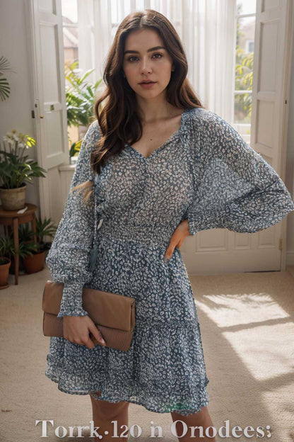 loose leopard print v neck dress drop shoulder a line closed cape paneled 135708