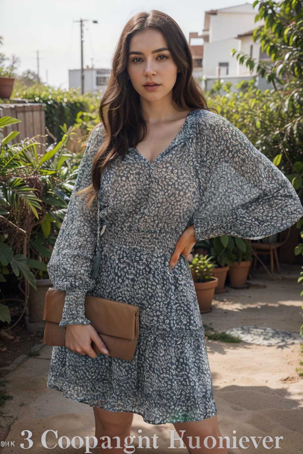 loose leopard print v neck dress drop shoulder a line closed cape paneled 135983