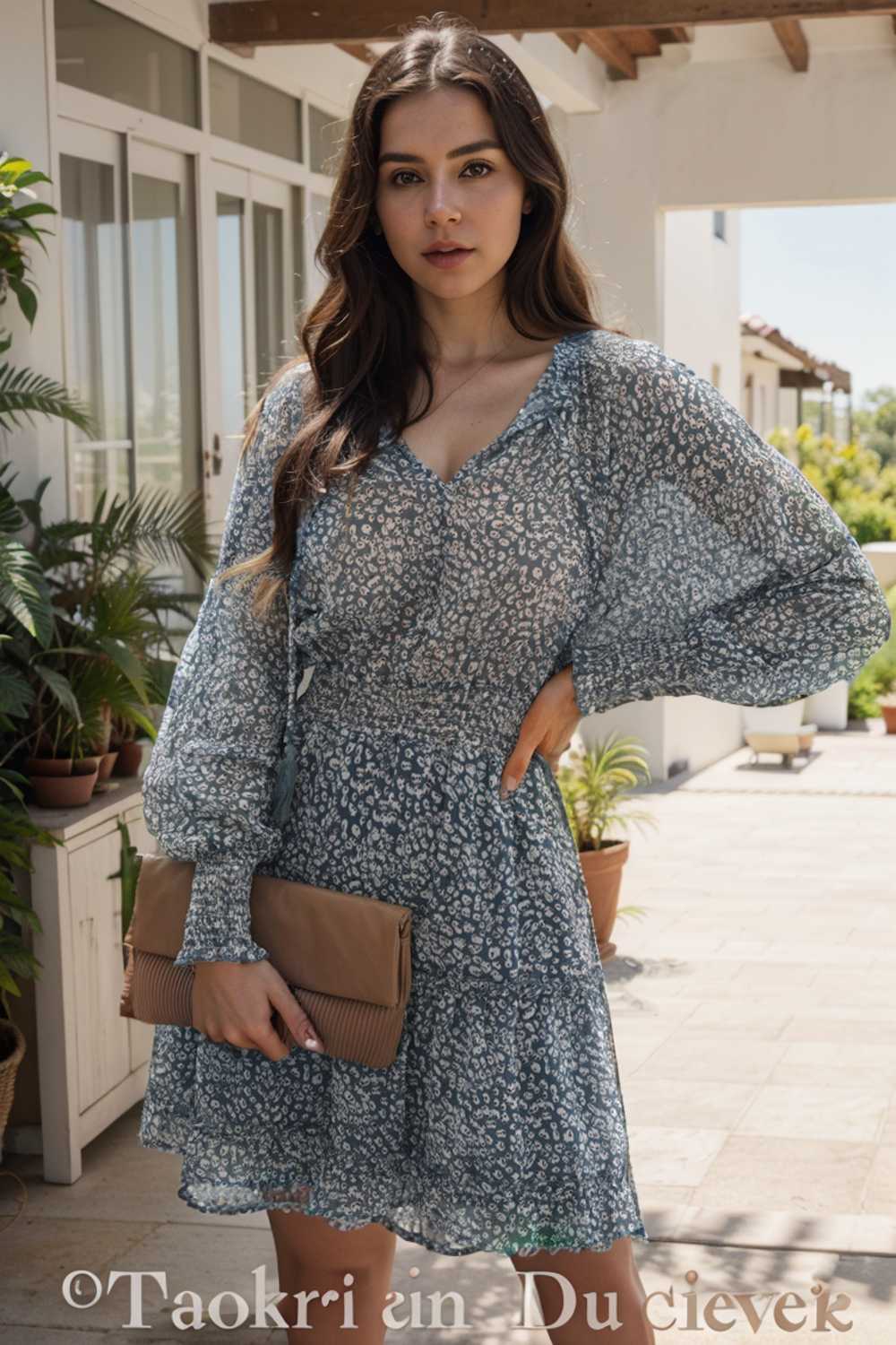 loose leopard print v neck dress drop shoulder a line closed cape paneled 133706
