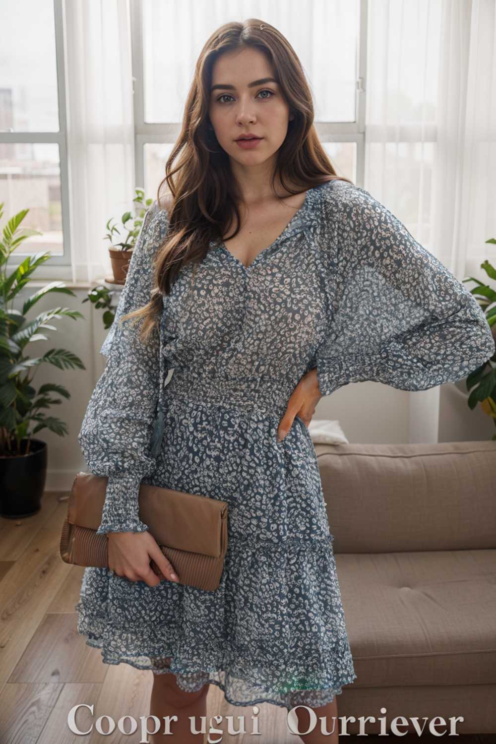 loose leopard print v neck dress drop shoulder a line closed cape paneled 131776