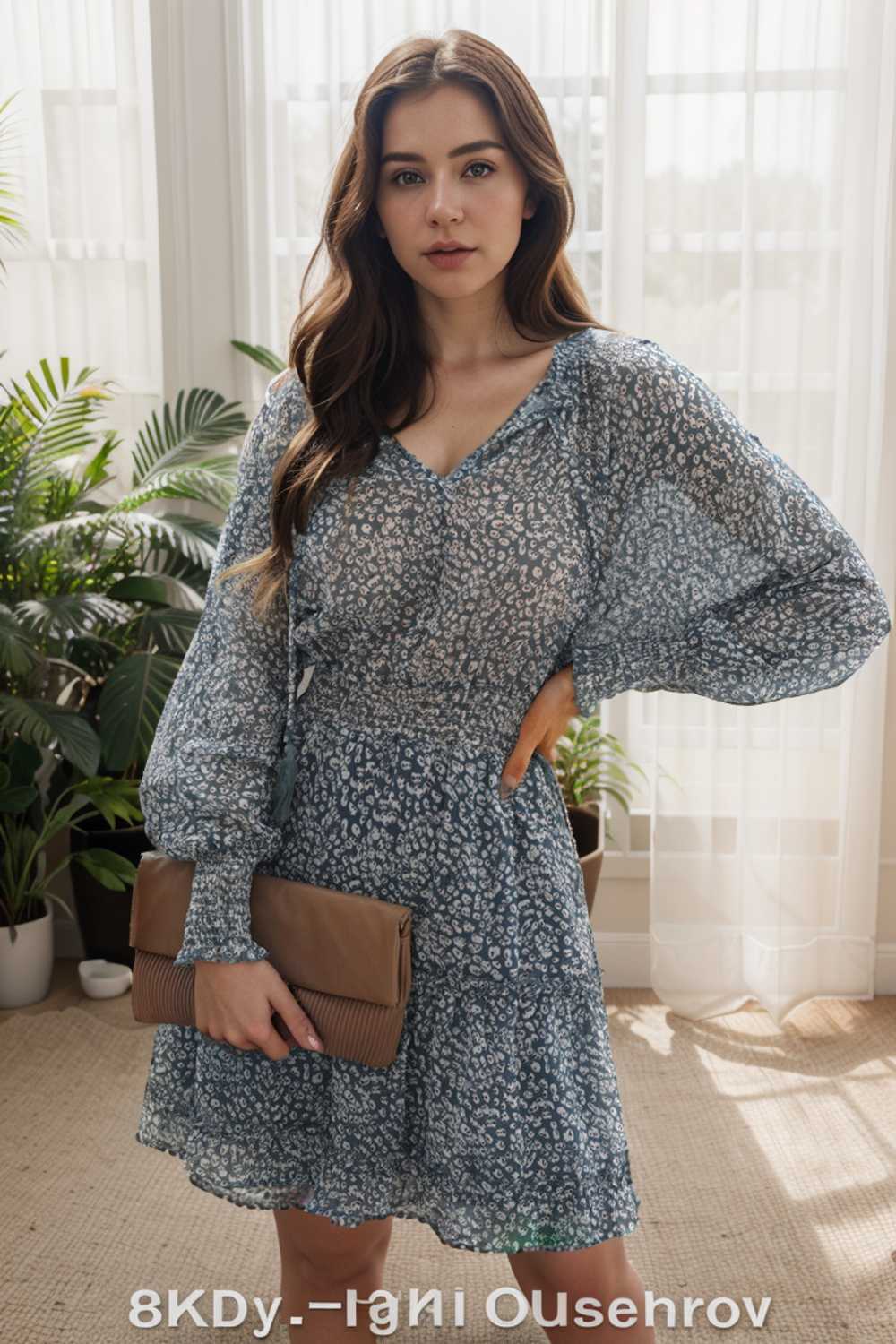 loose leopard print v neck dress drop shoulder a line closed cape paneled 133856