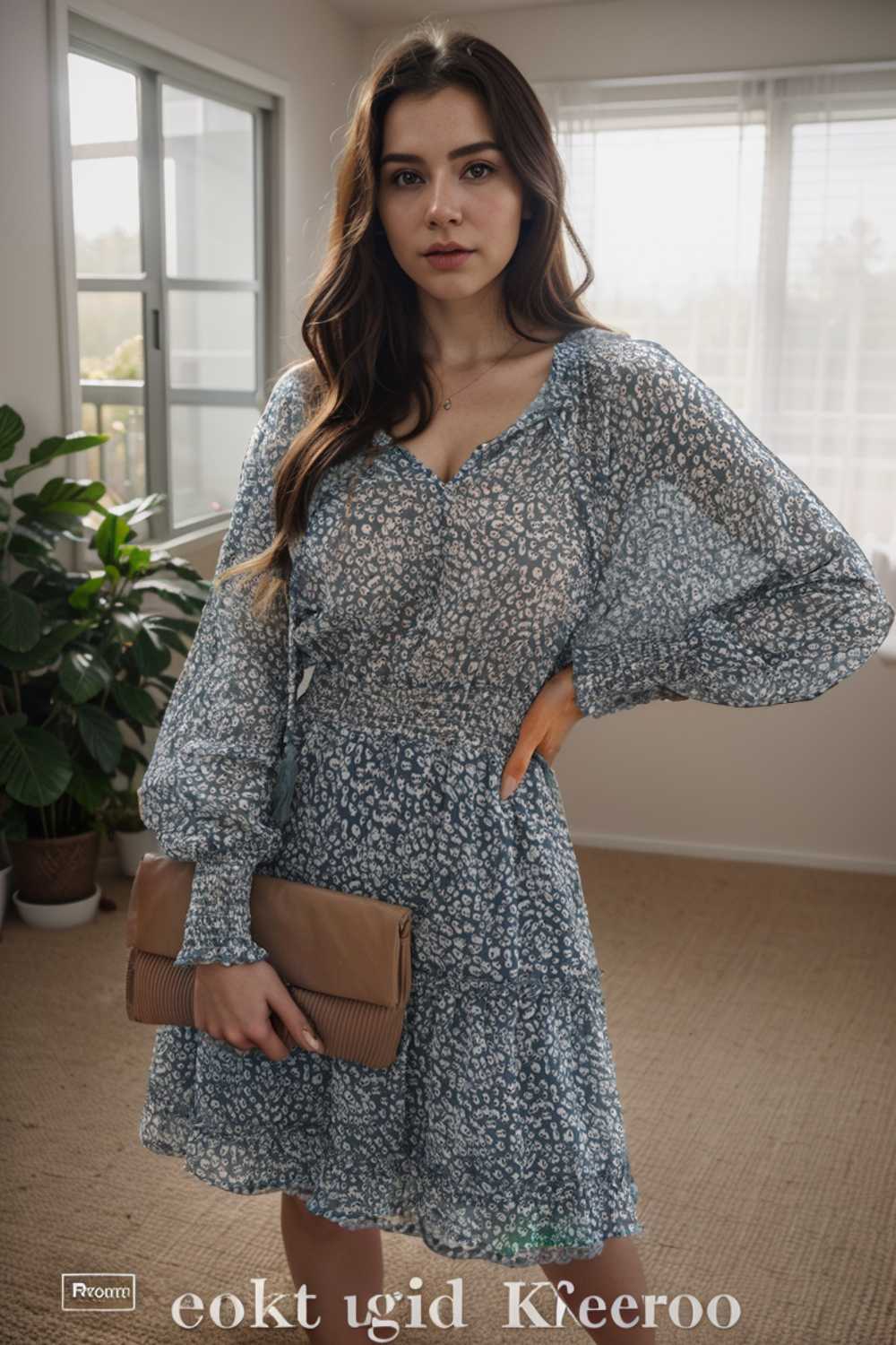 loose leopard print v neck dress drop shoulder a line closed cape paneled 131775