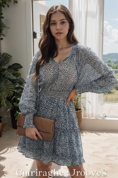 loose leopard print v neck dress drop shoulder a line closed cape paneled 111815