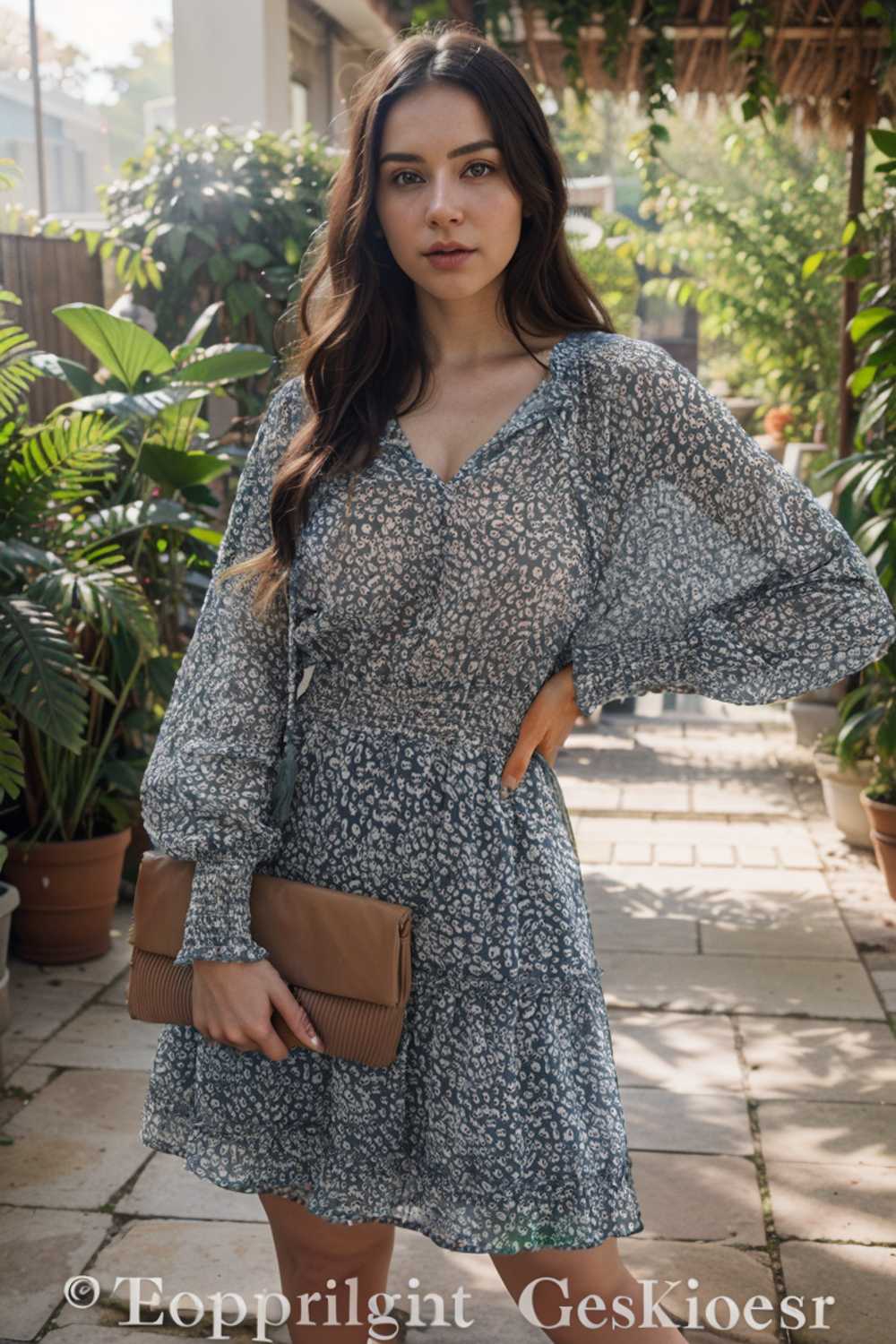 loose leopard print v neck dress drop shoulder a line closed cape paneled 133705