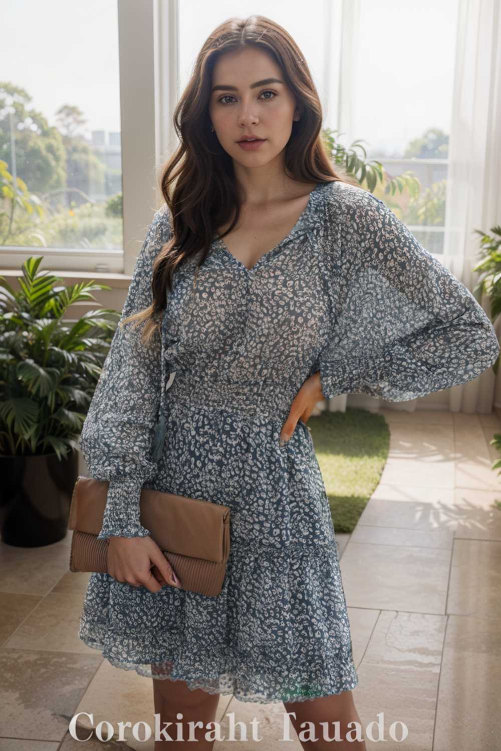 loose leopard print v neck dress drop shoulder a line closed cape paneled 131774