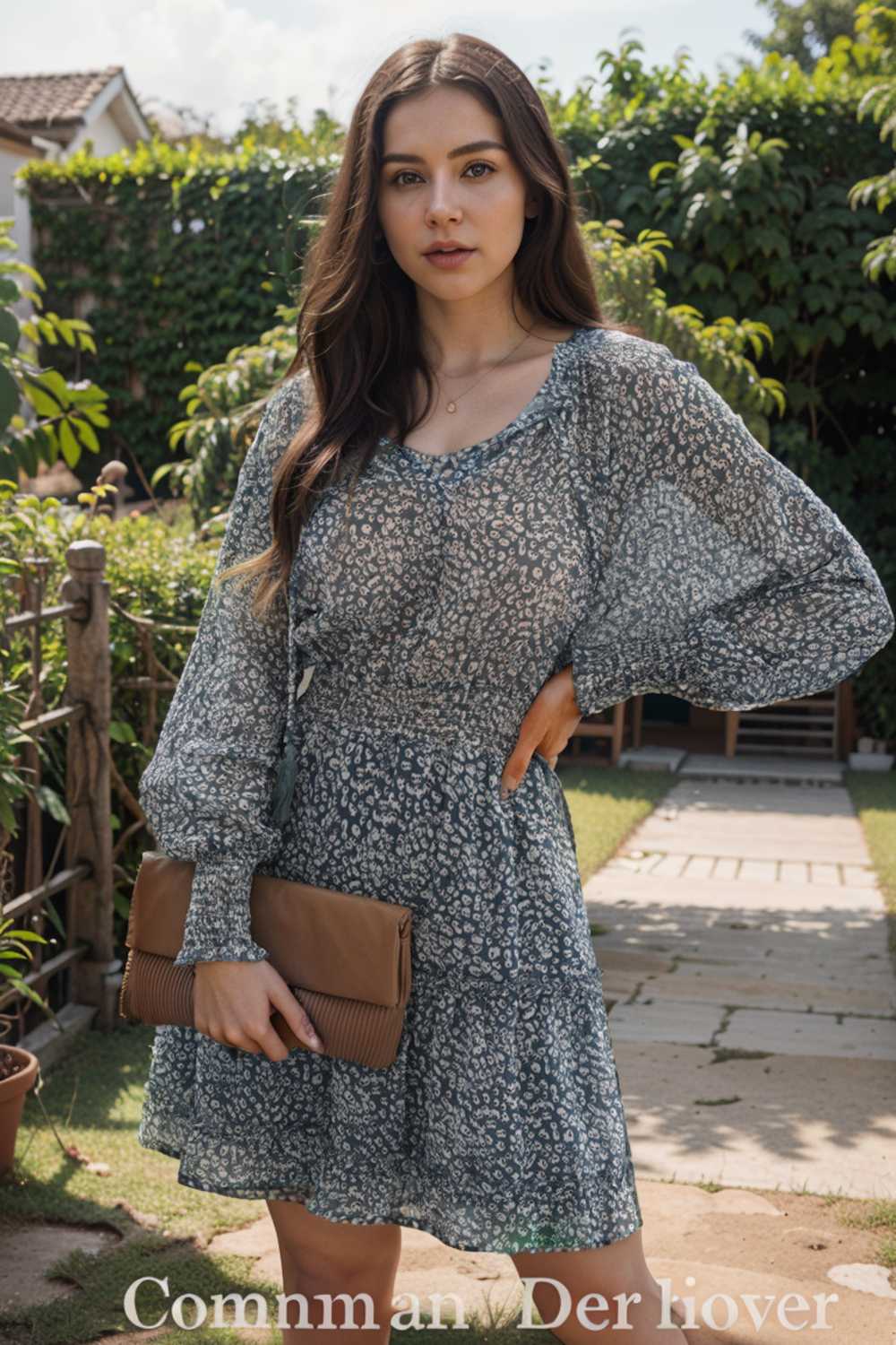 loose leopard print v neck dress drop shoulder a line closed cape paneled 133855