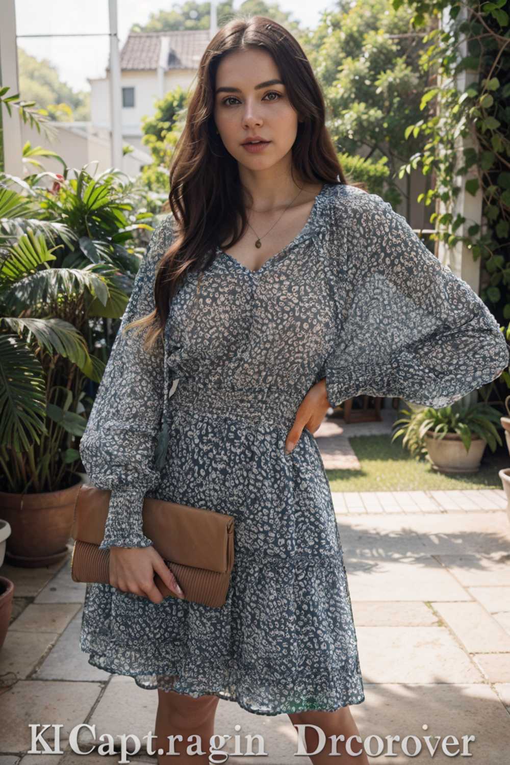 loose leopard print v neck dress drop shoulder a line closed cape paneled 131773