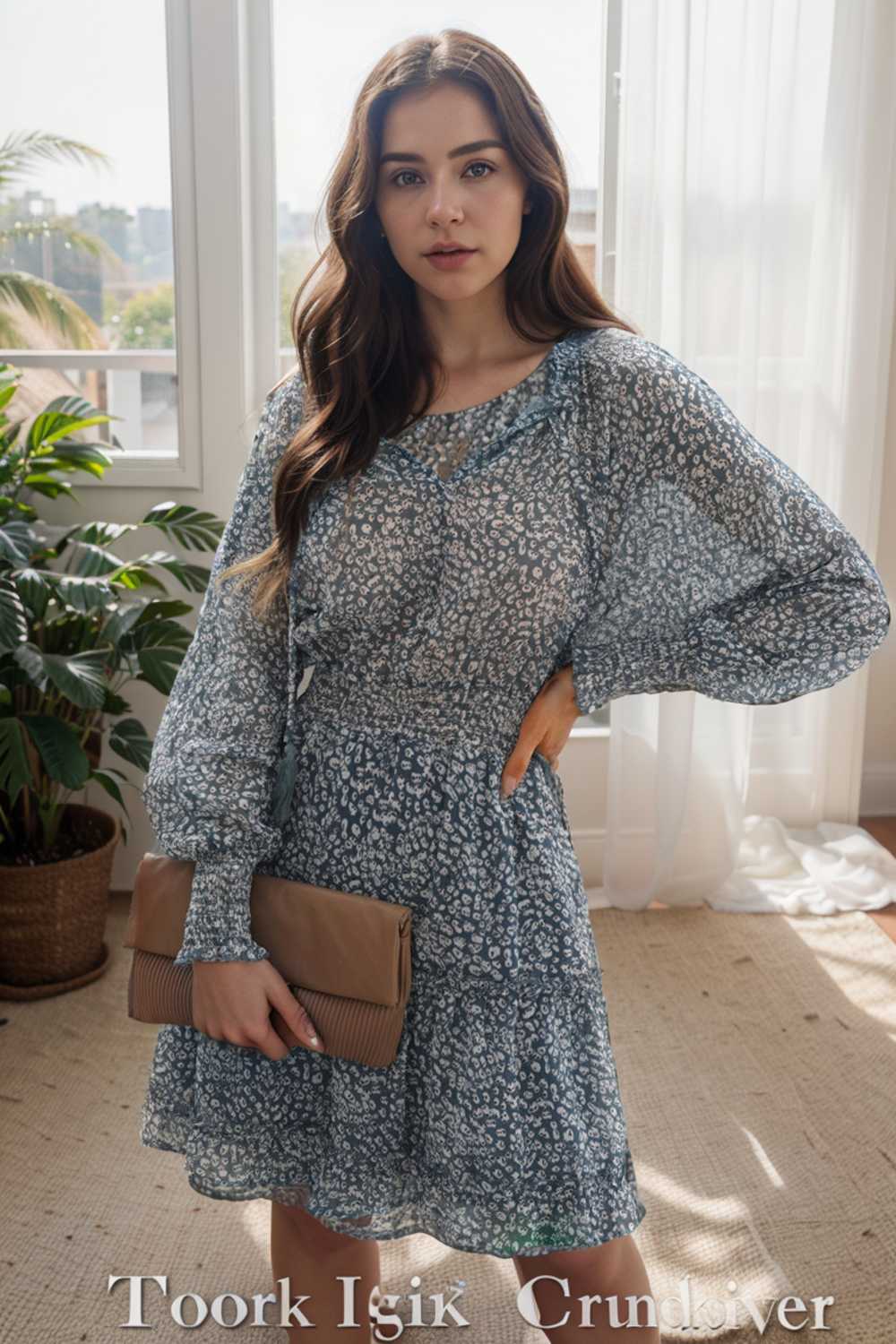 loose leopard print v neck dress drop shoulder a line closed cape paneled 133703