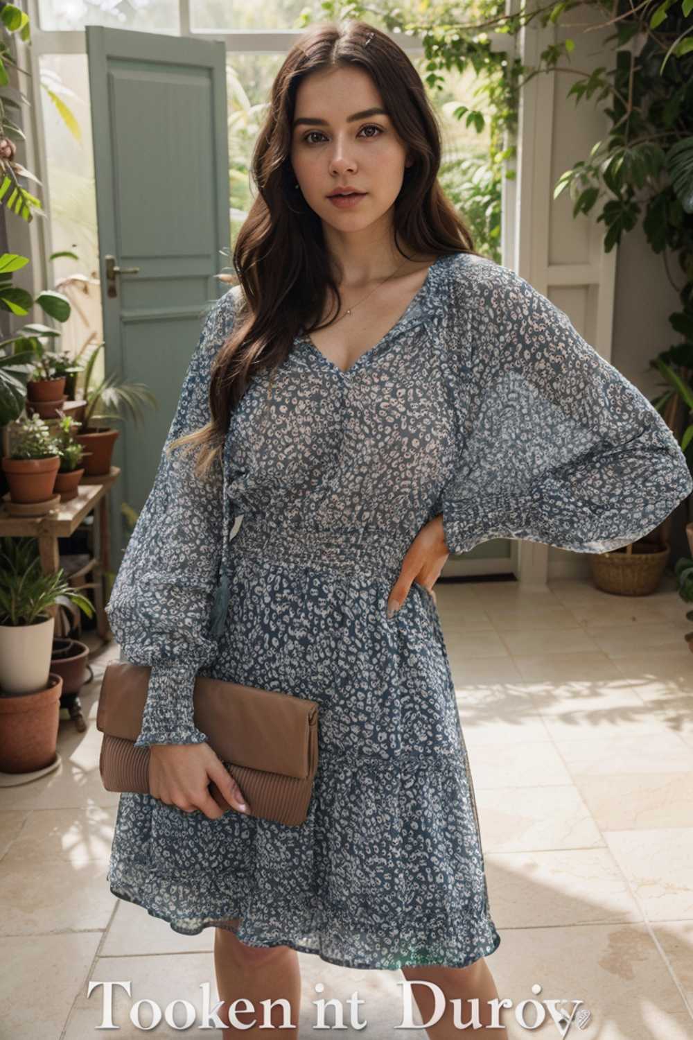 loose leopard print v neck dress drop shoulder a line closed cape paneled 133852