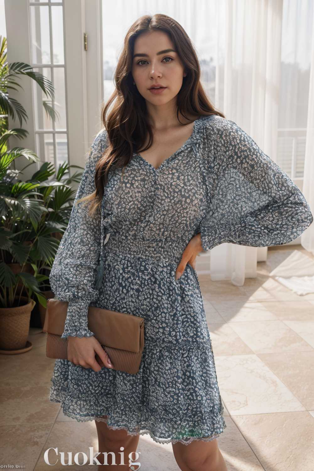 loose leopard print v neck dress drop shoulder a line closed cape paneled 133701