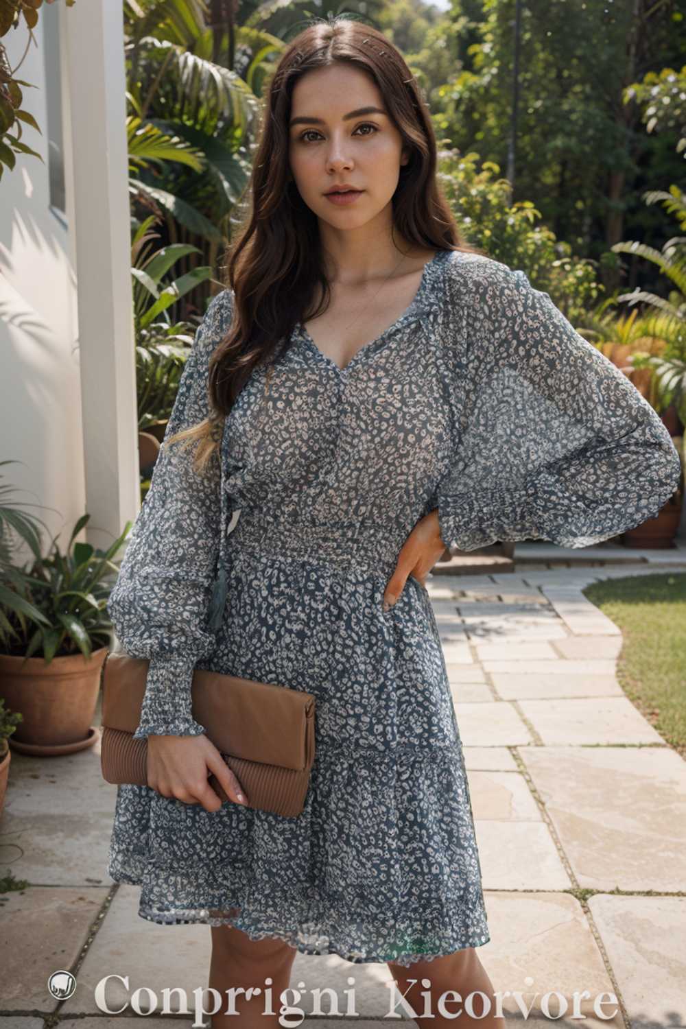 loose leopard print v neck dress drop shoulder a line closed cape paneled 133851