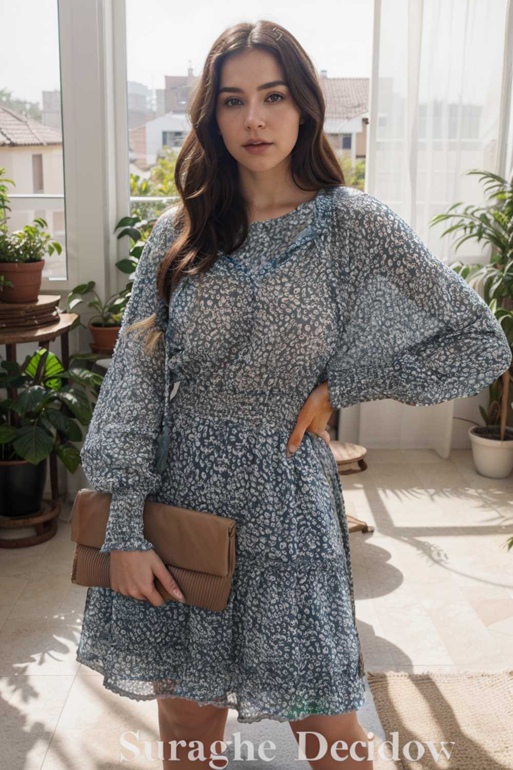 loose leopard print v neck dress drop shoulder a line closed cape paneled 133850