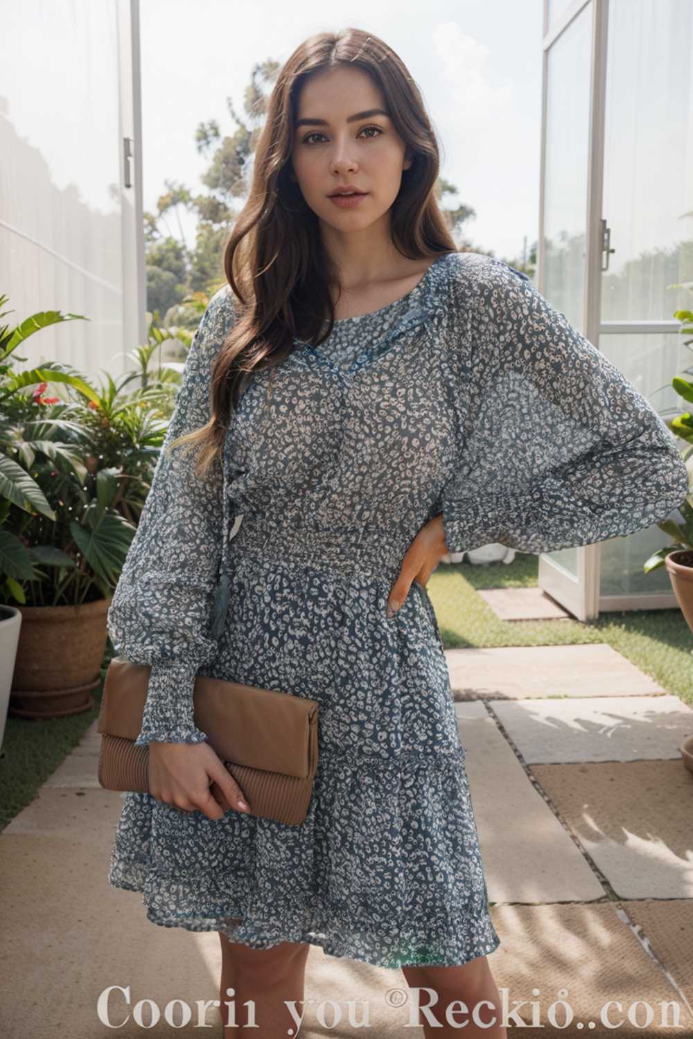 loose leopard print v neck dress drop shoulder a line closed cape paneled 109834