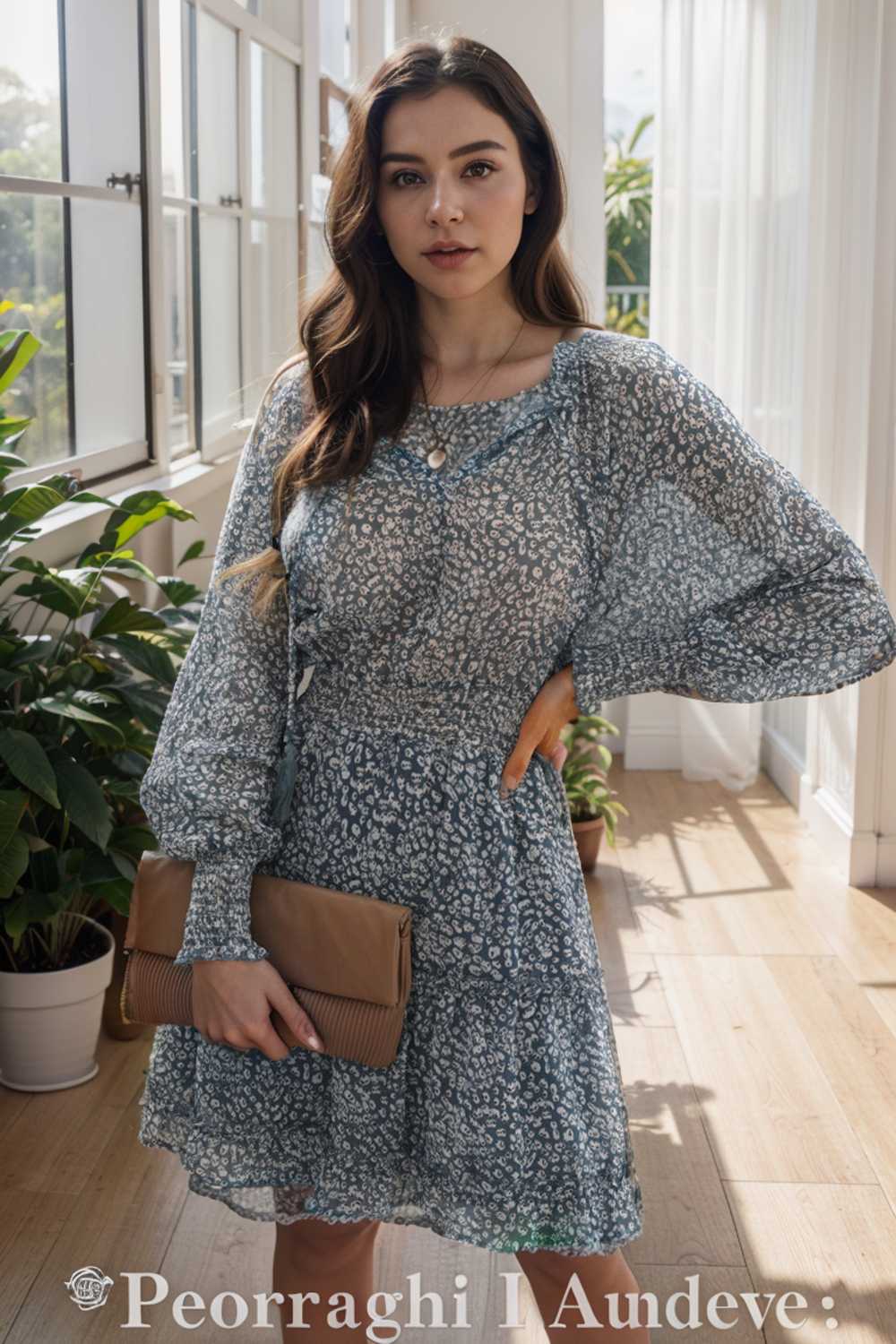 loose leopard print v neck dress drop shoulder a line closed cape paneled 109833