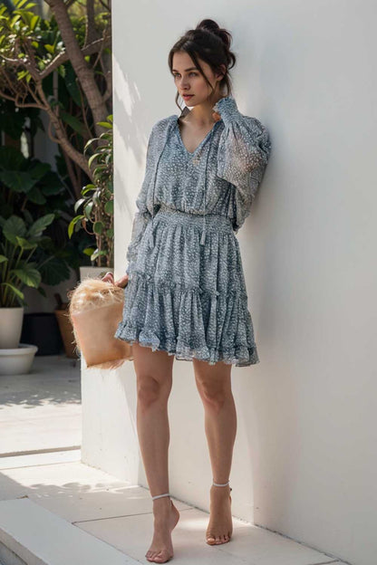 loose leopard print v neck dress drop shoulder a line closed cape paneled 134114