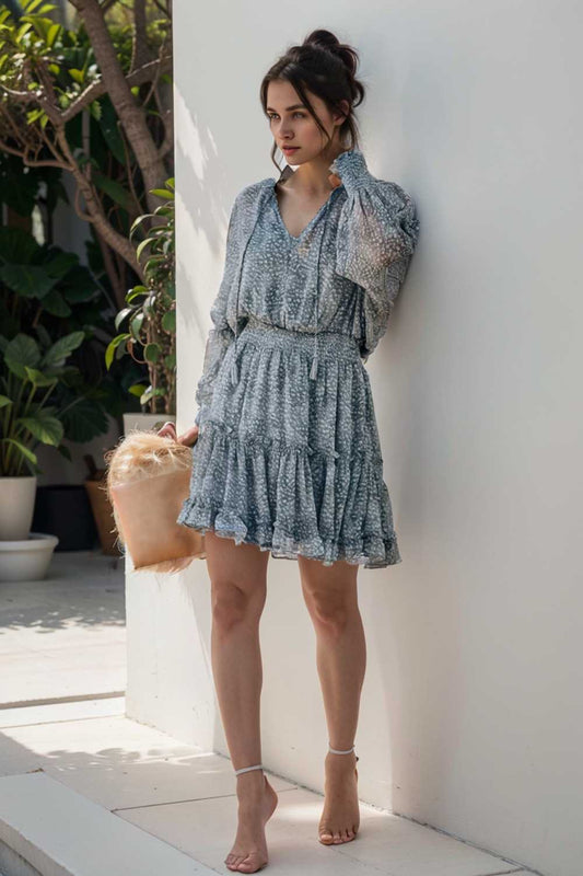 loose leopard print v neck dress drop shoulder a line closed cape paneled 134114