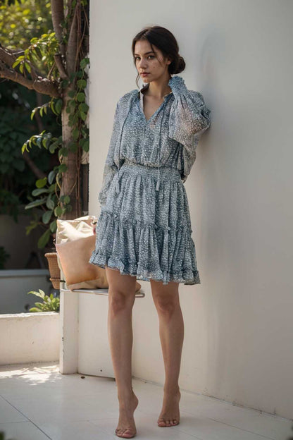 loose leopard print v neck dress drop shoulder a line closed cape paneled 111809