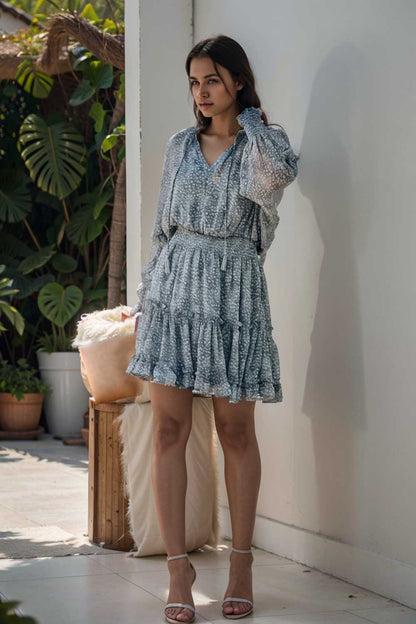 loose leopard print v neck dress drop shoulder a line closed cape paneled 124397