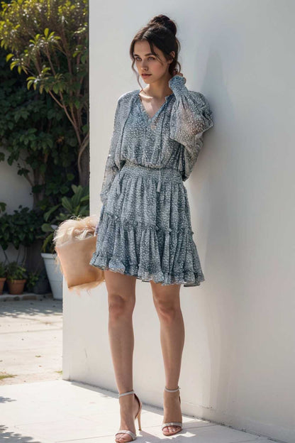 loose leopard print v neck dress drop shoulder a line closed cape paneled 133846